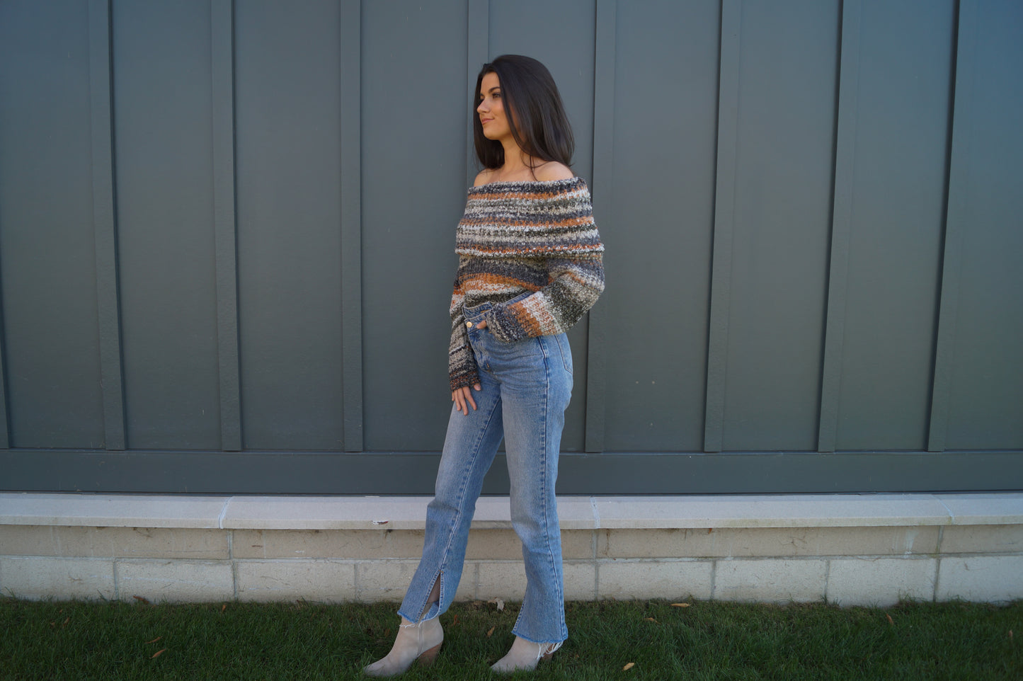 Multicolor Off the Shoulder Sweater Top