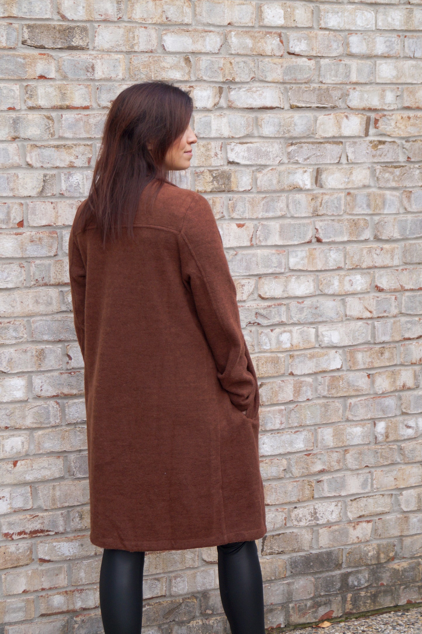 Amber Open Front Knit Coat Jacket (chestnut)
