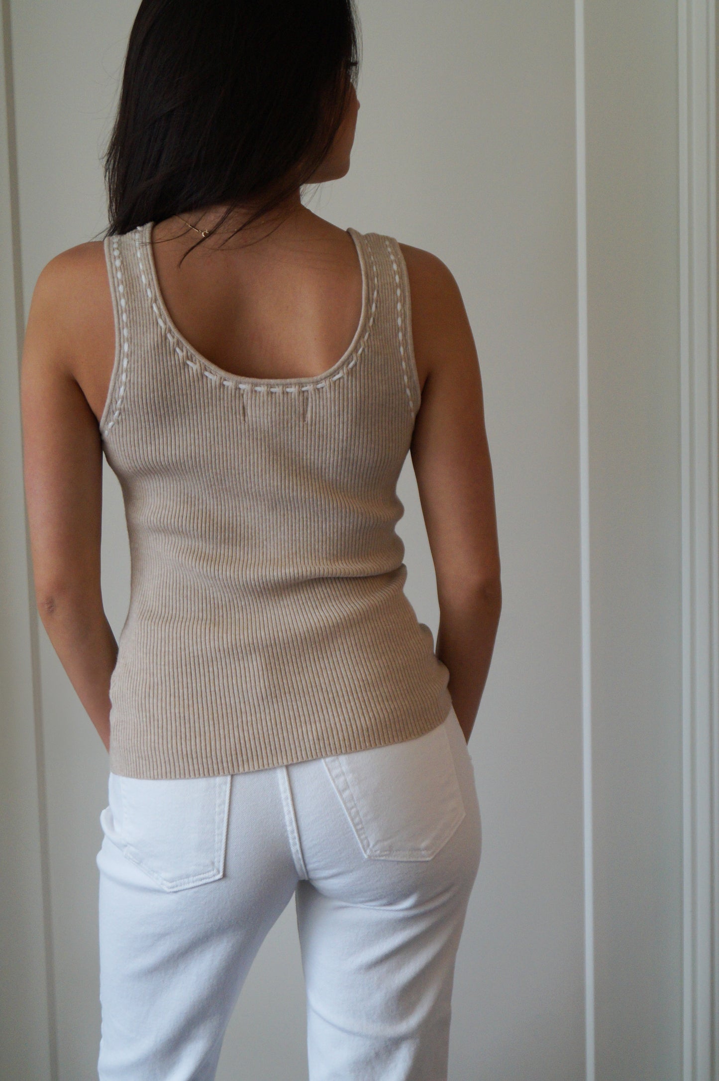 Contrast Stitched Sweater Tank (natural)