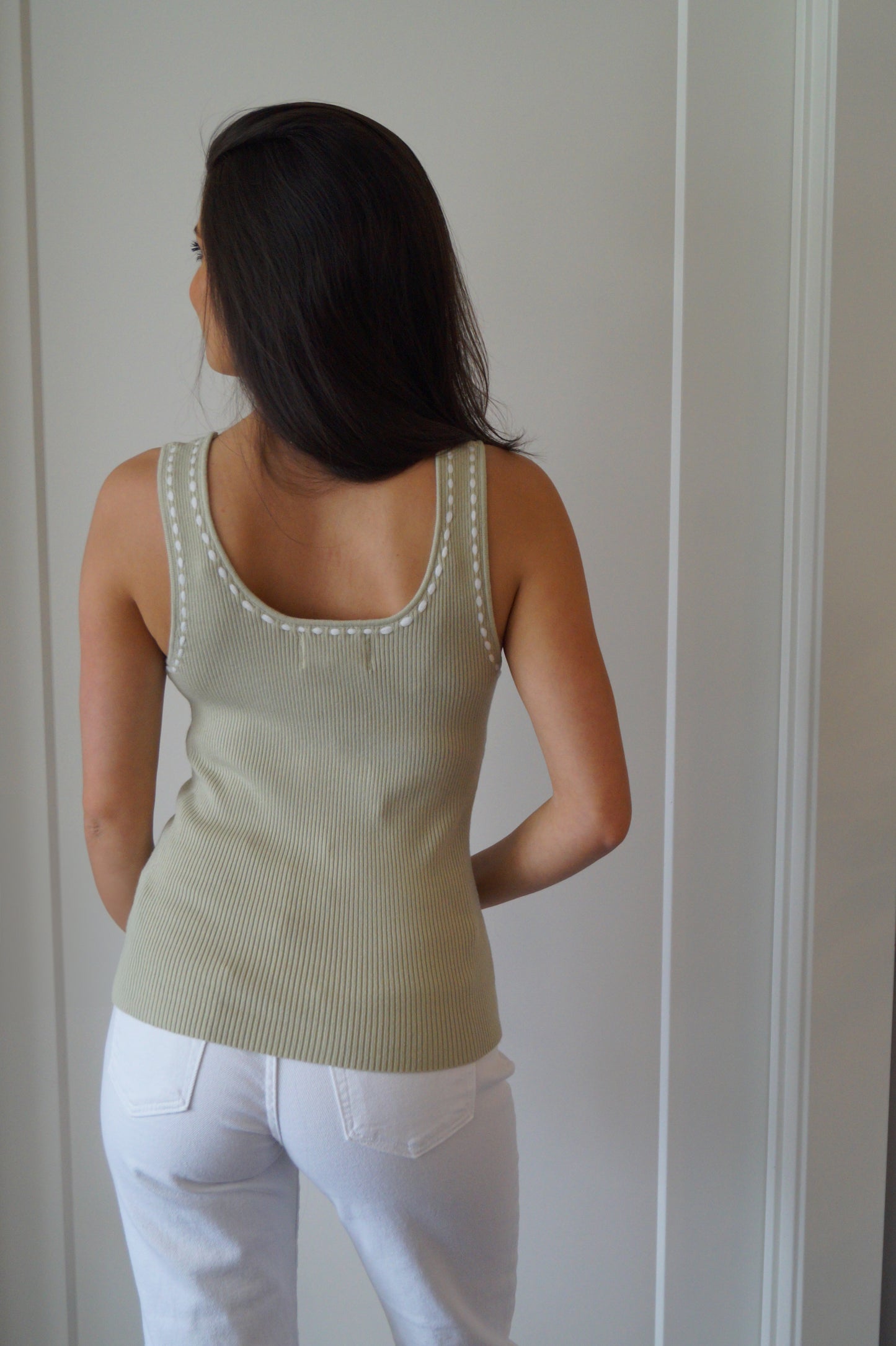 Contrast Stitched Sweater Tank (matcha)