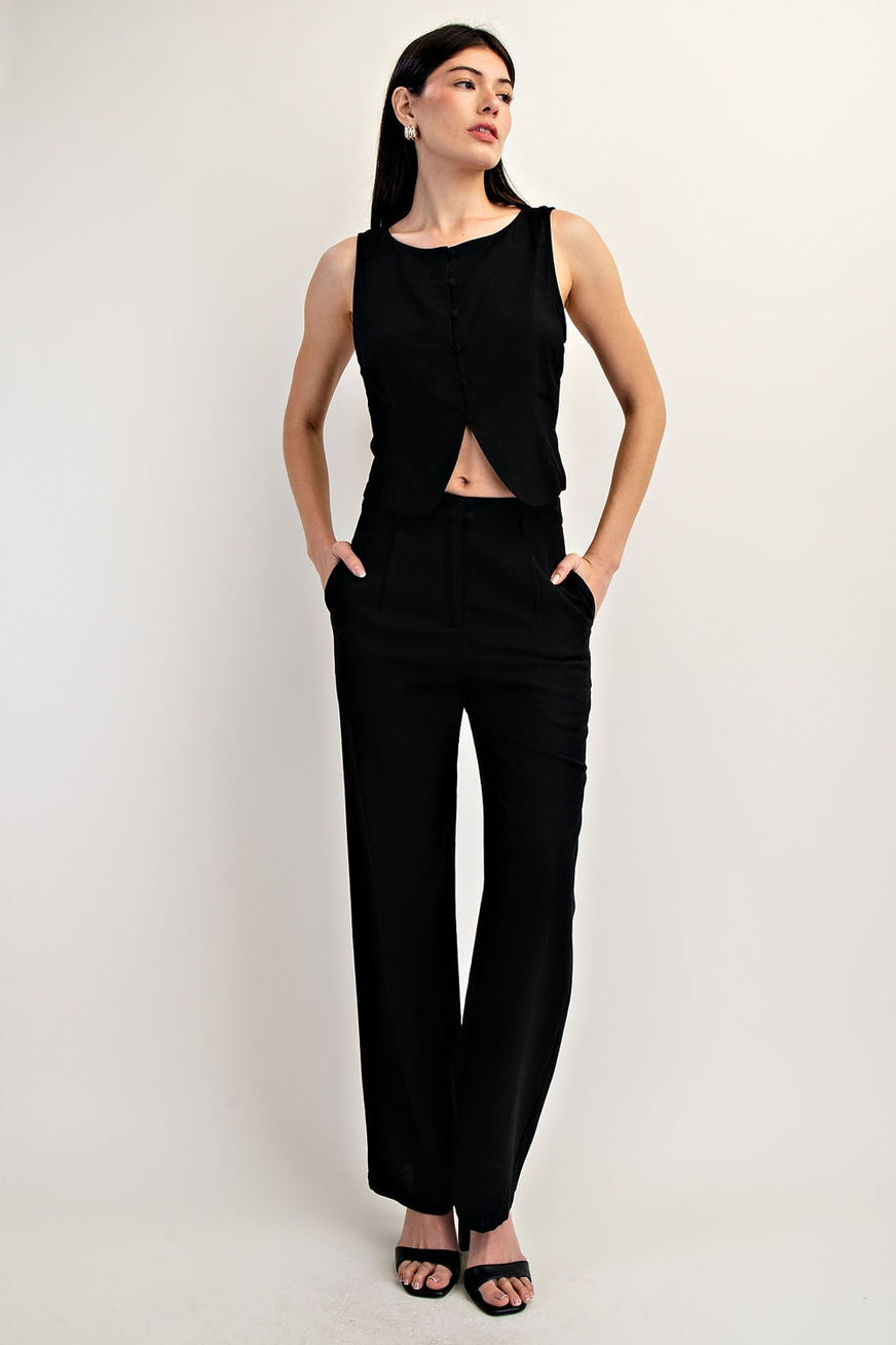 High-Rise Double Button Linen Pants (black)