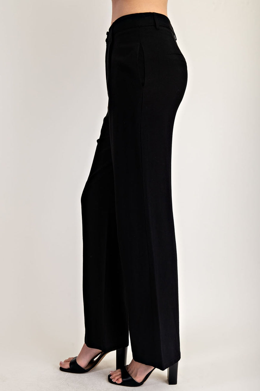 High-Rise Double Button Linen Pants (black)