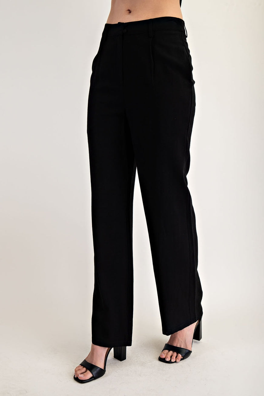 High-Rise Double Button Linen Pants (black)