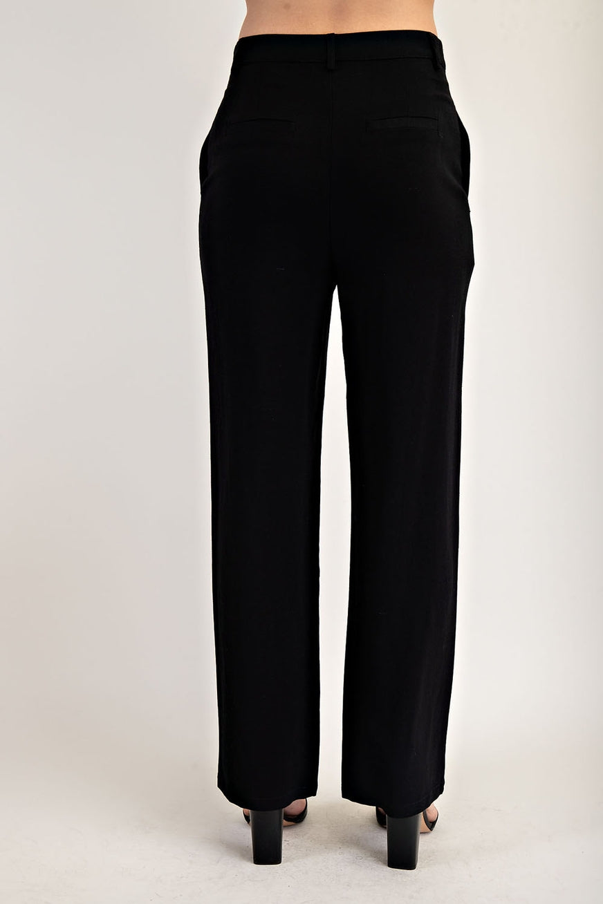 High-Rise Double Button Linen Pants (black)
