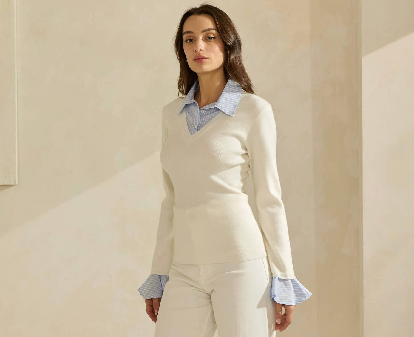 Layered V-Neck Sweater Top