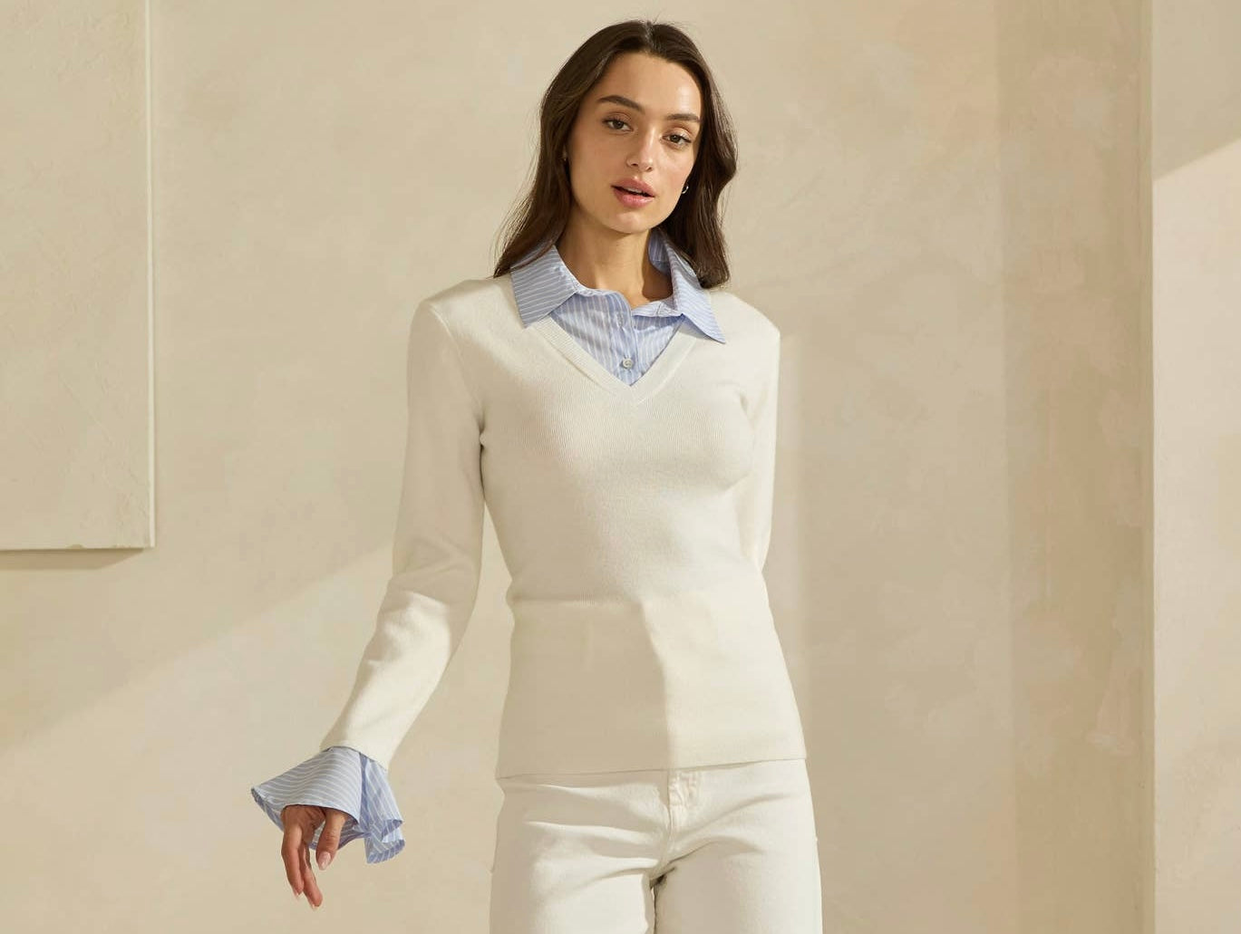 Layered V-Neck Sweater Top