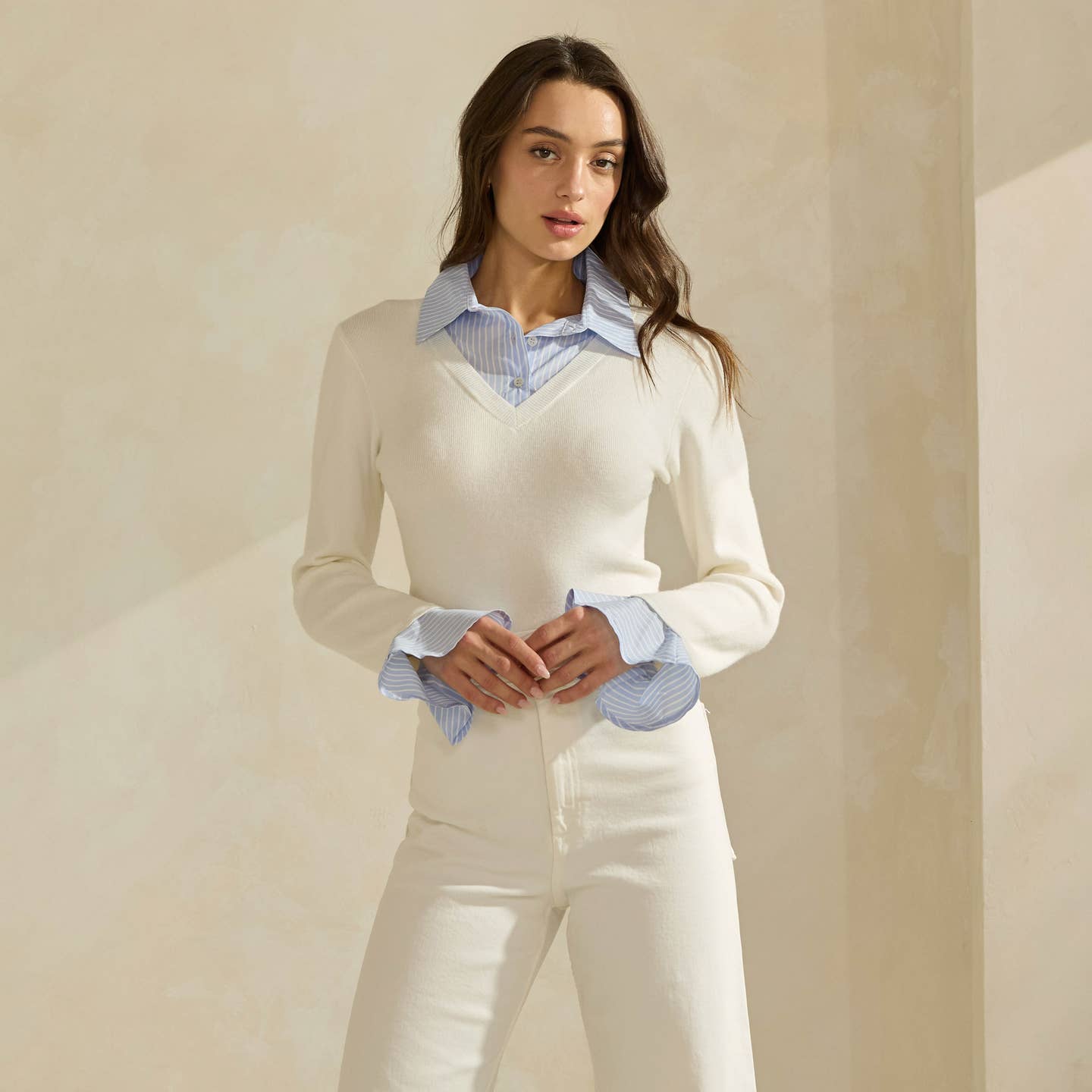 Layered V-Neck Sweater Top