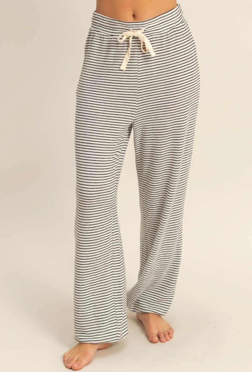 Striped Drawstring Lounge Pants (black/cream)