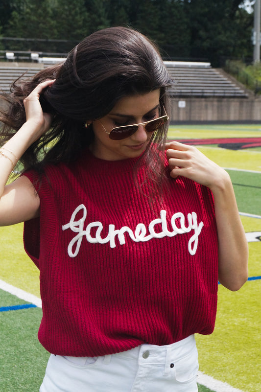 Game Day Embroidered Sleeveless Sweater Vest