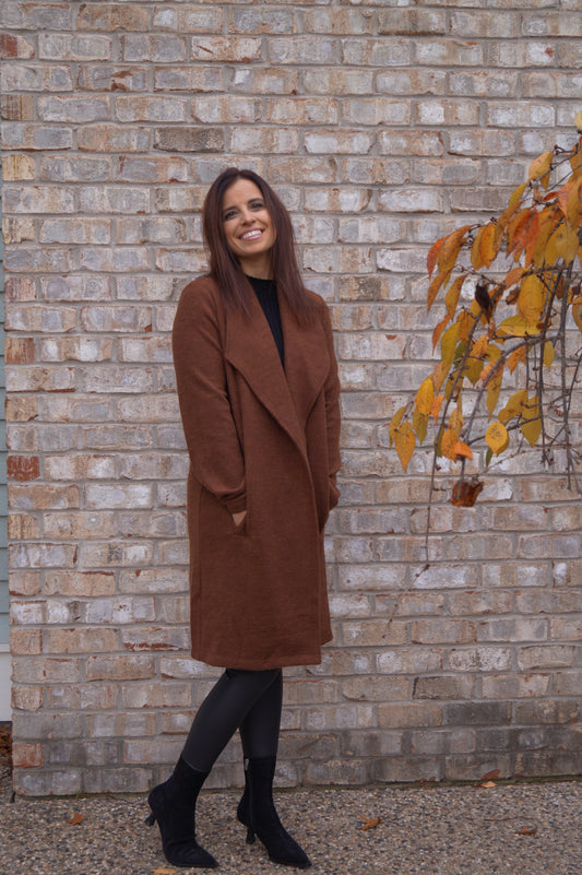 Amber Open Front Knit Coat Jacket (chestnut)