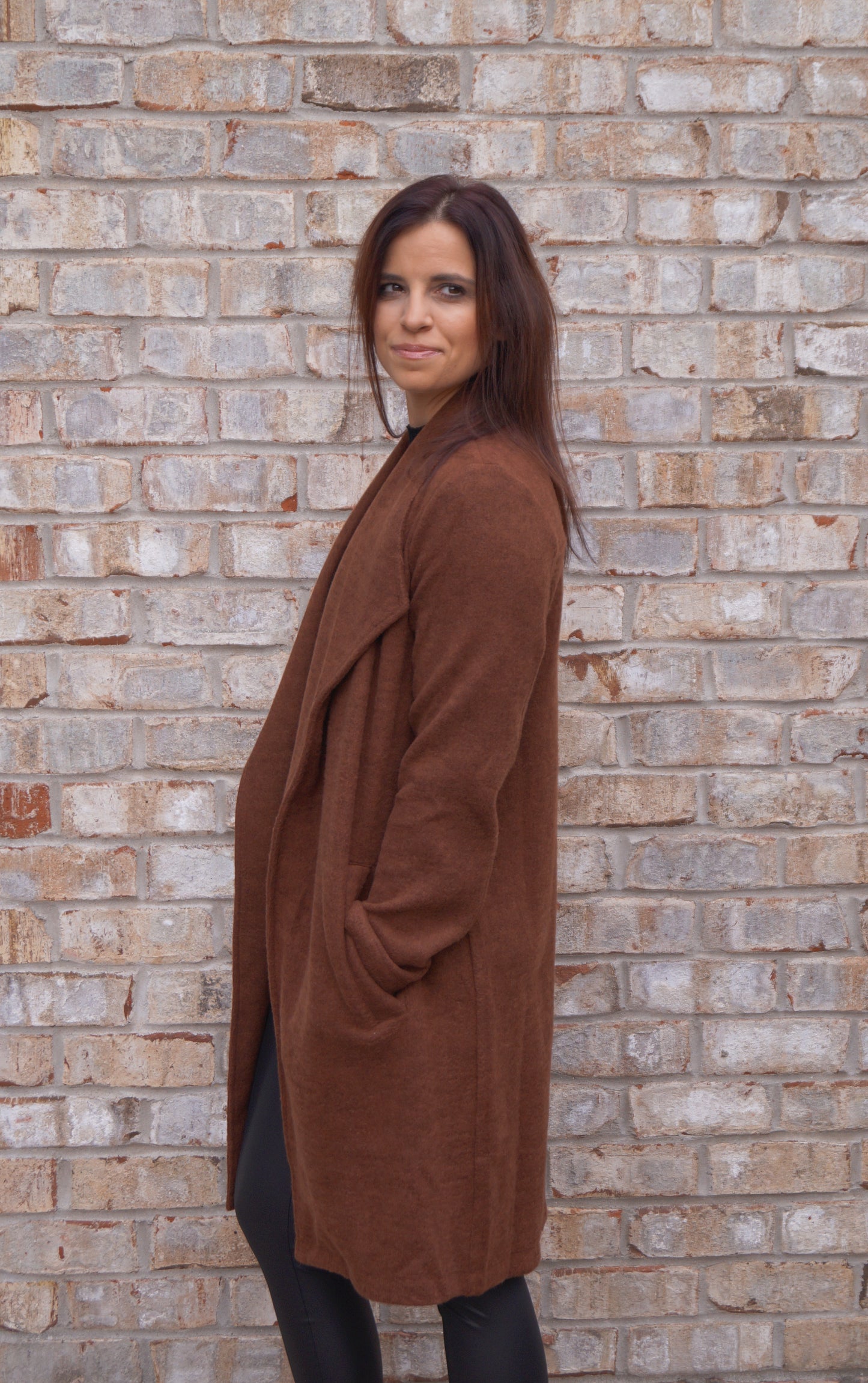 Amber Open Front Knit Coat Jacket (chestnut)