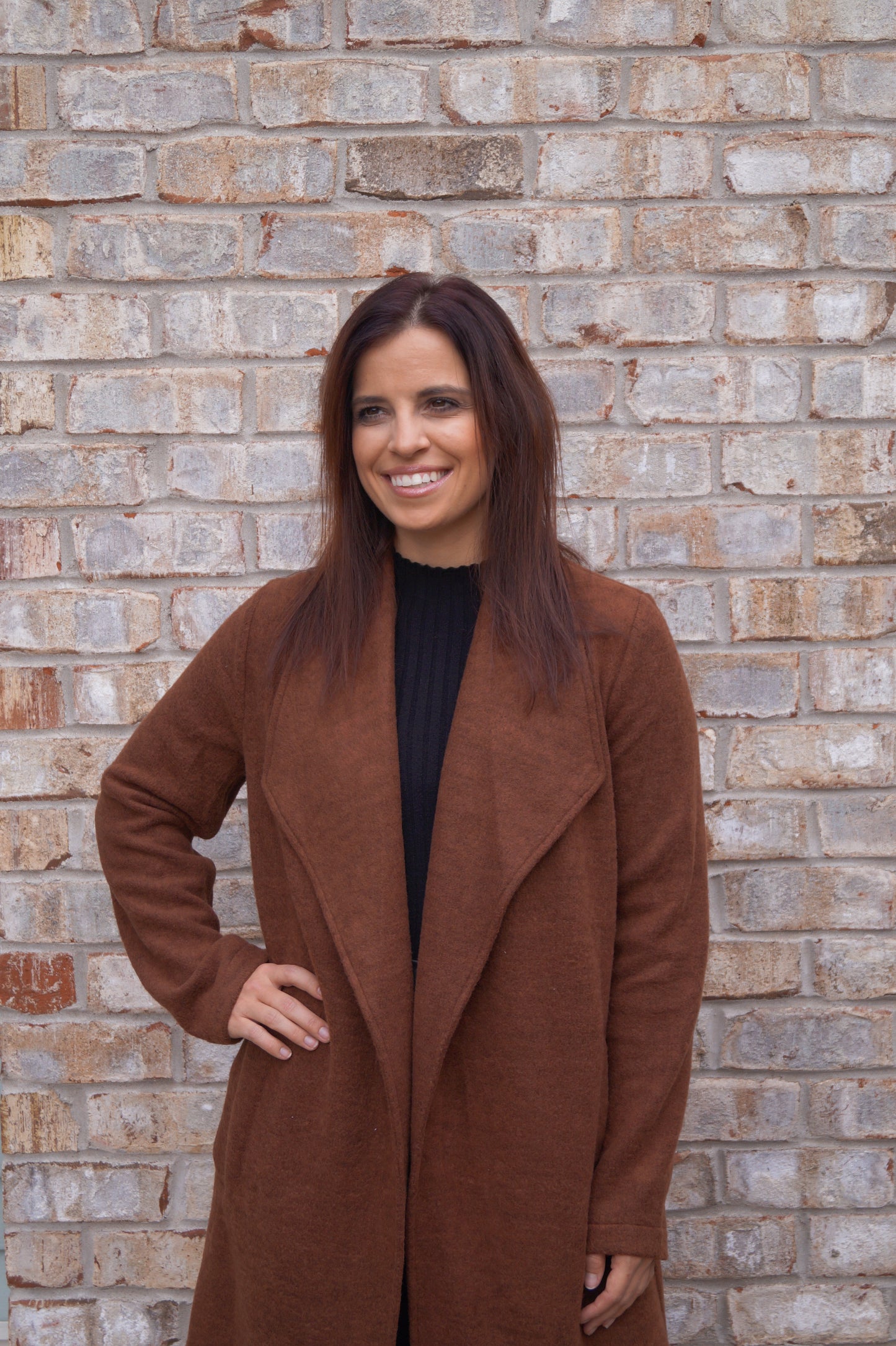 Amber Open Front Knit Coat Jacket (chestnut)