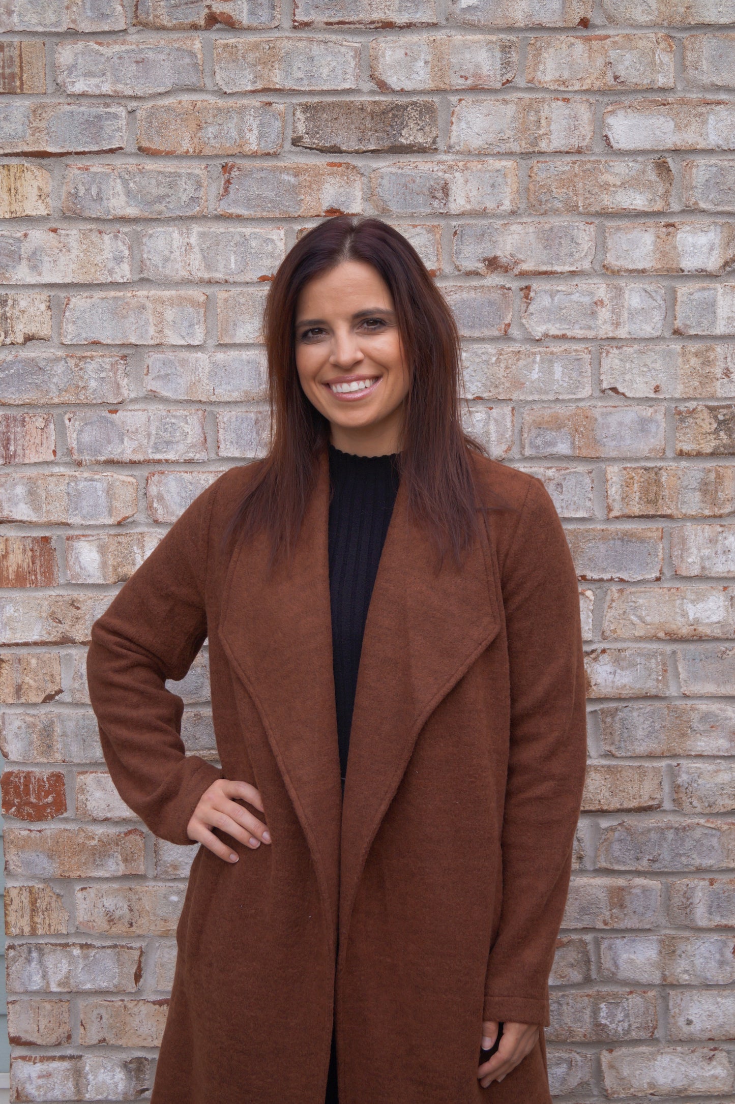 Amber Open Front Knit Coat Jacket (chestnut)