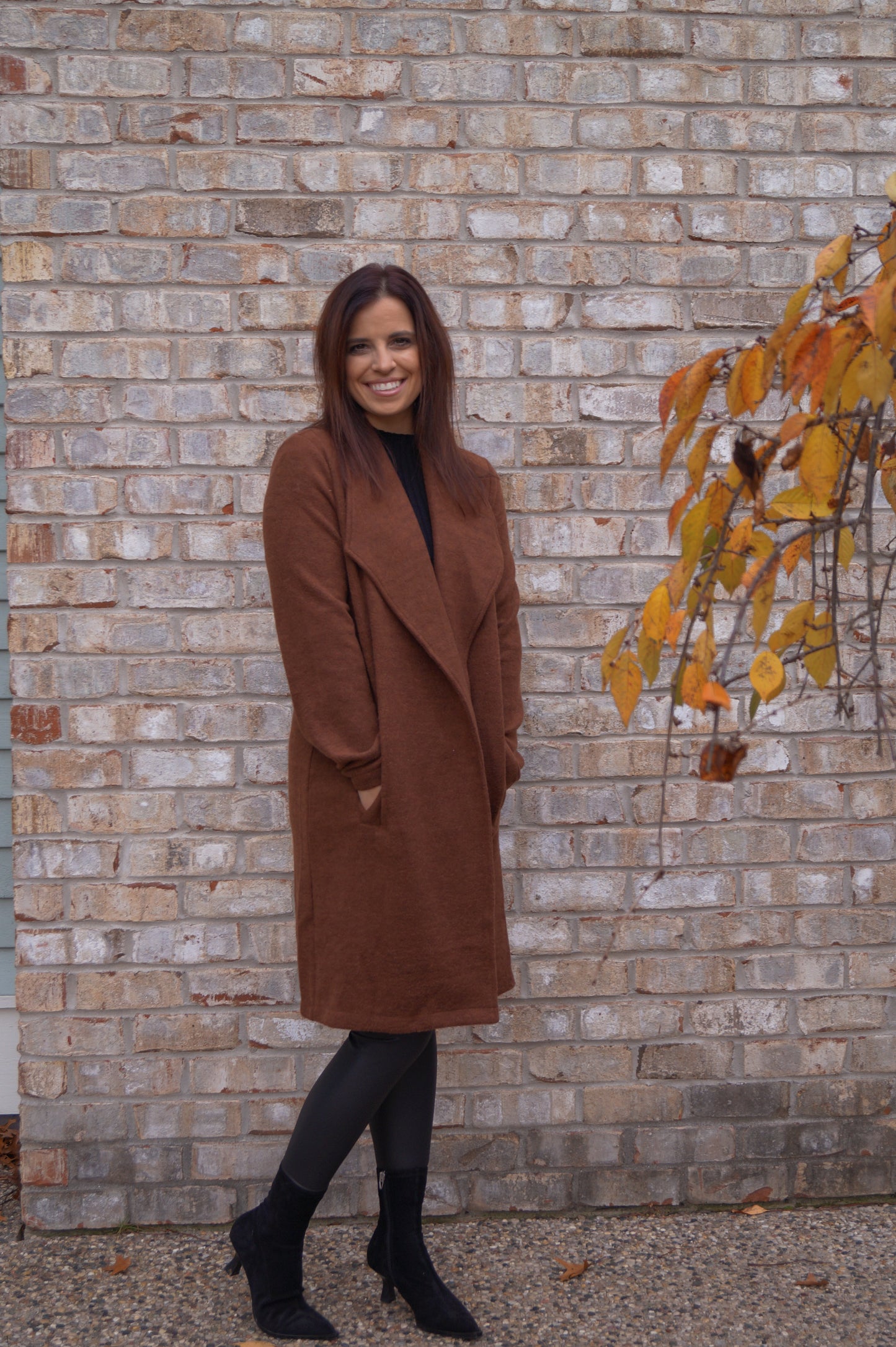 Amber Open Front Knit Coat Jacket (chestnut)