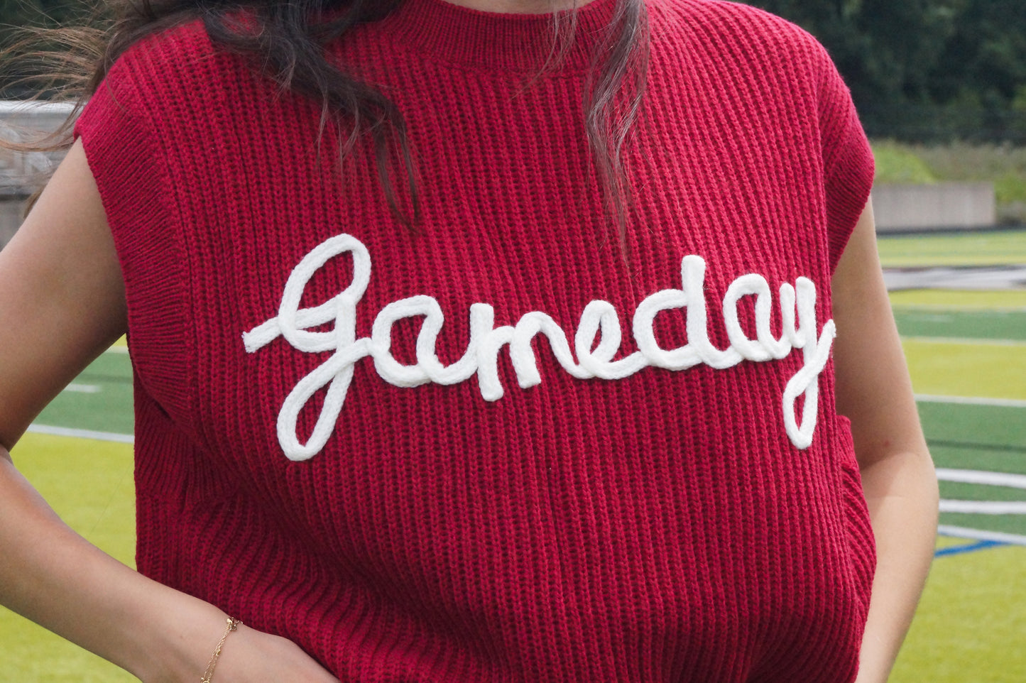 Game Day Embroidered Sleeveless Sweater Vest