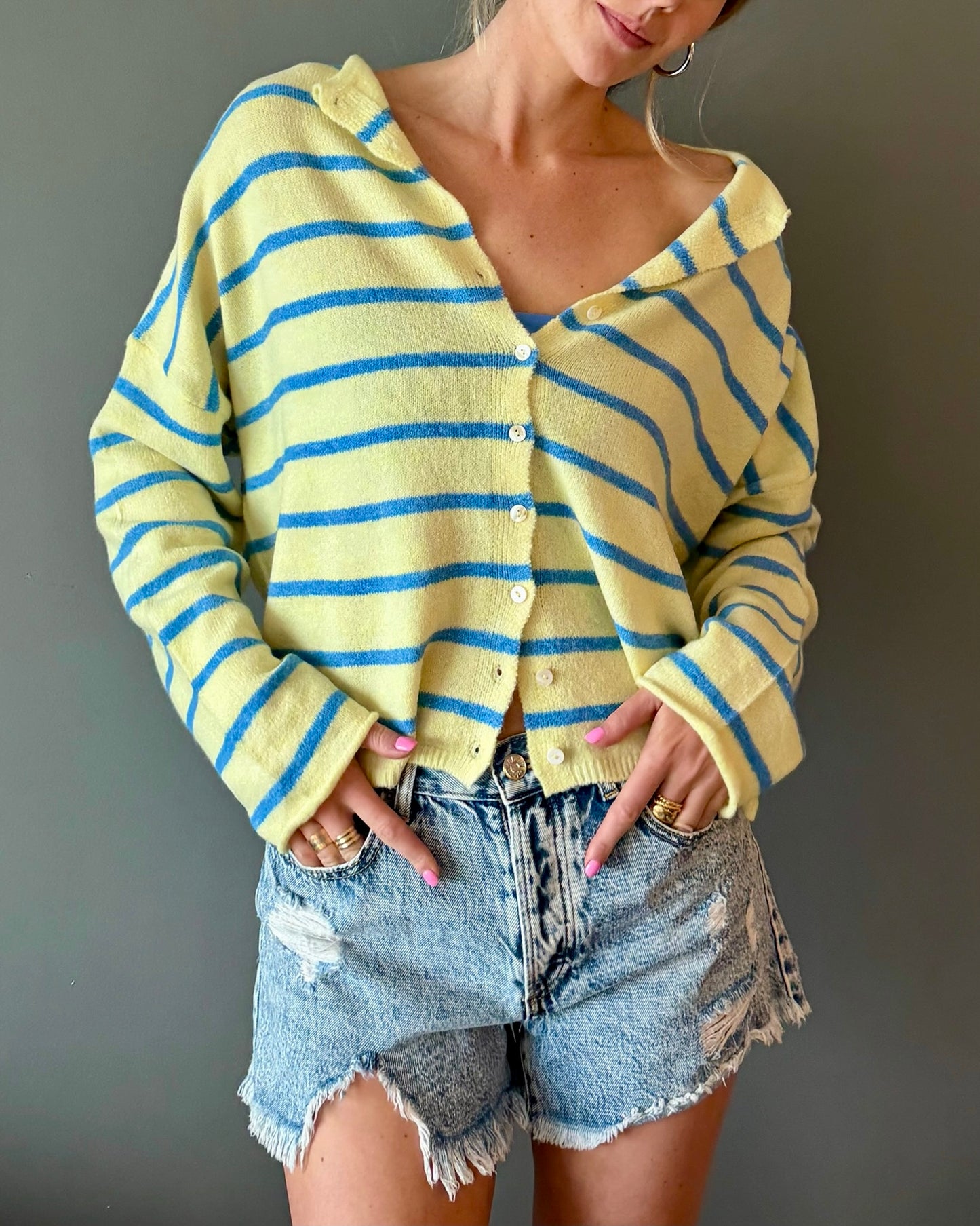 Coastal Striped Cardigan (Light Yellow/Blue)