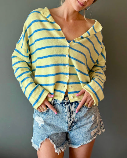 Coastal Striped Cardigan (Light Yellow/Blue)