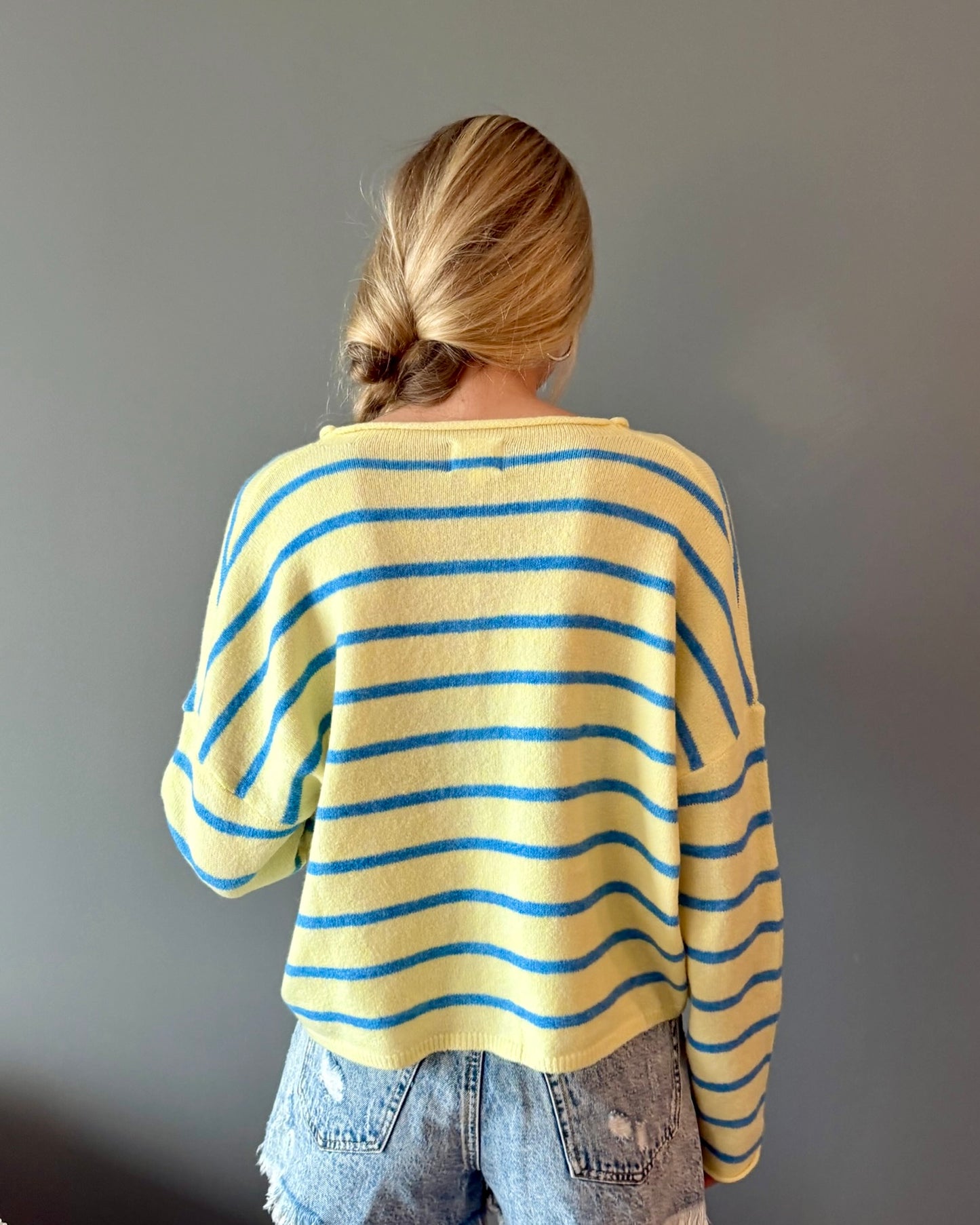 Coastal Striped Cardigan (Light Yellow/Blue)