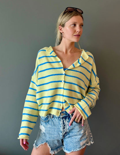 Coastal Striped Cardigan (Light Yellow/Blue)