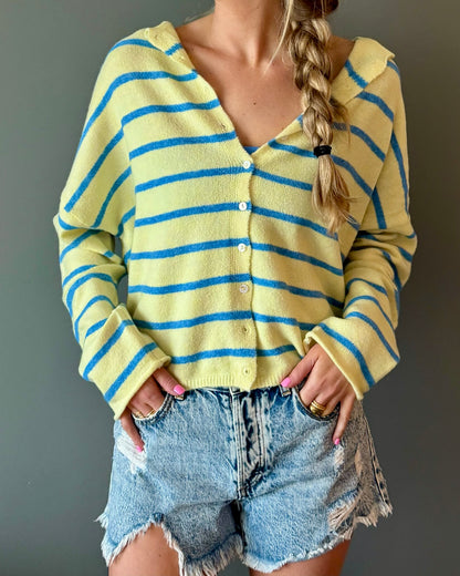 Coastal Striped Cardigan (Light Yellow/Blue)