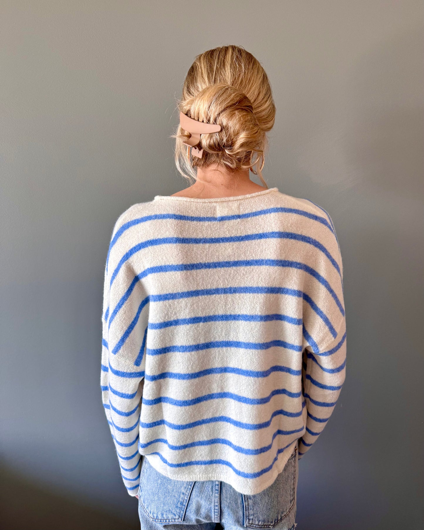 Coastal Striped Cardigan (Ivory/Light Blue)