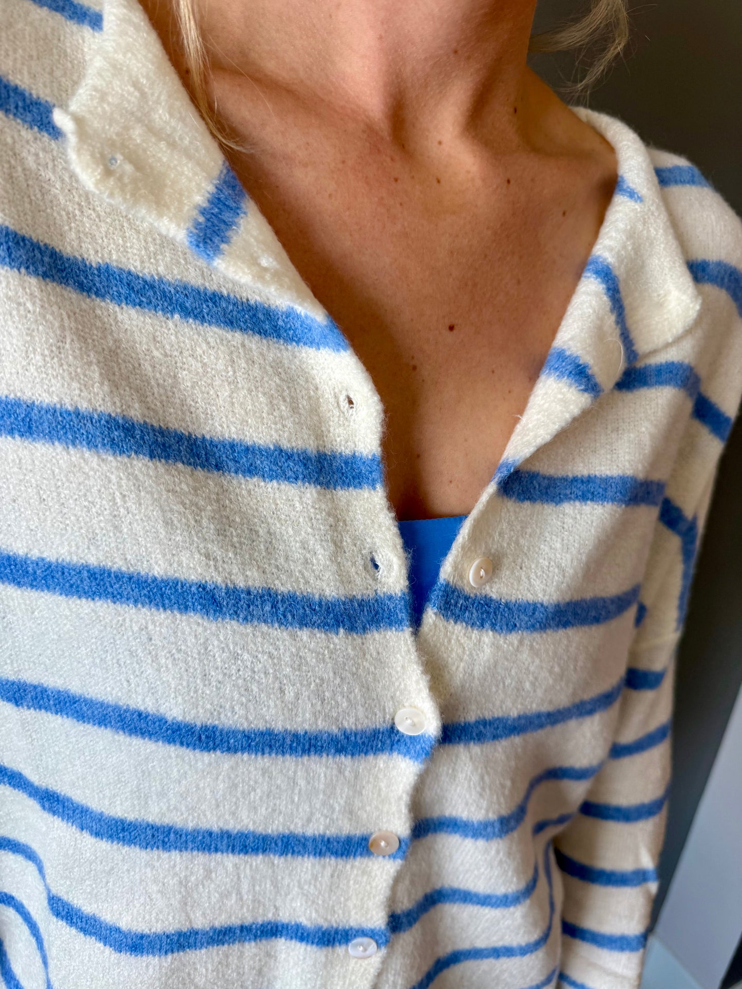 Coastal Striped Cardigan (Ivory/Light Blue)