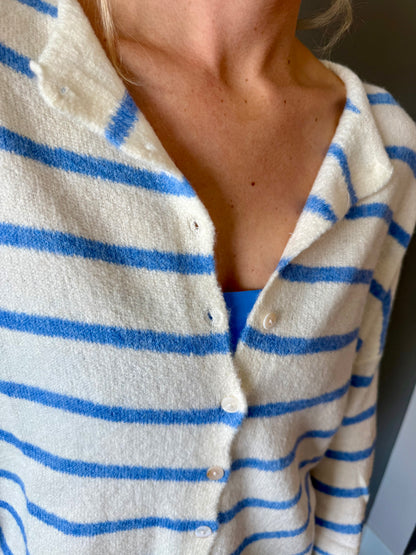 Coastal Striped Cardigan (Ivory/Light Blue)