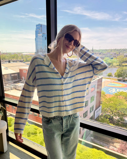 Coastal Striped Cardigan (Ivory/Light Blue)