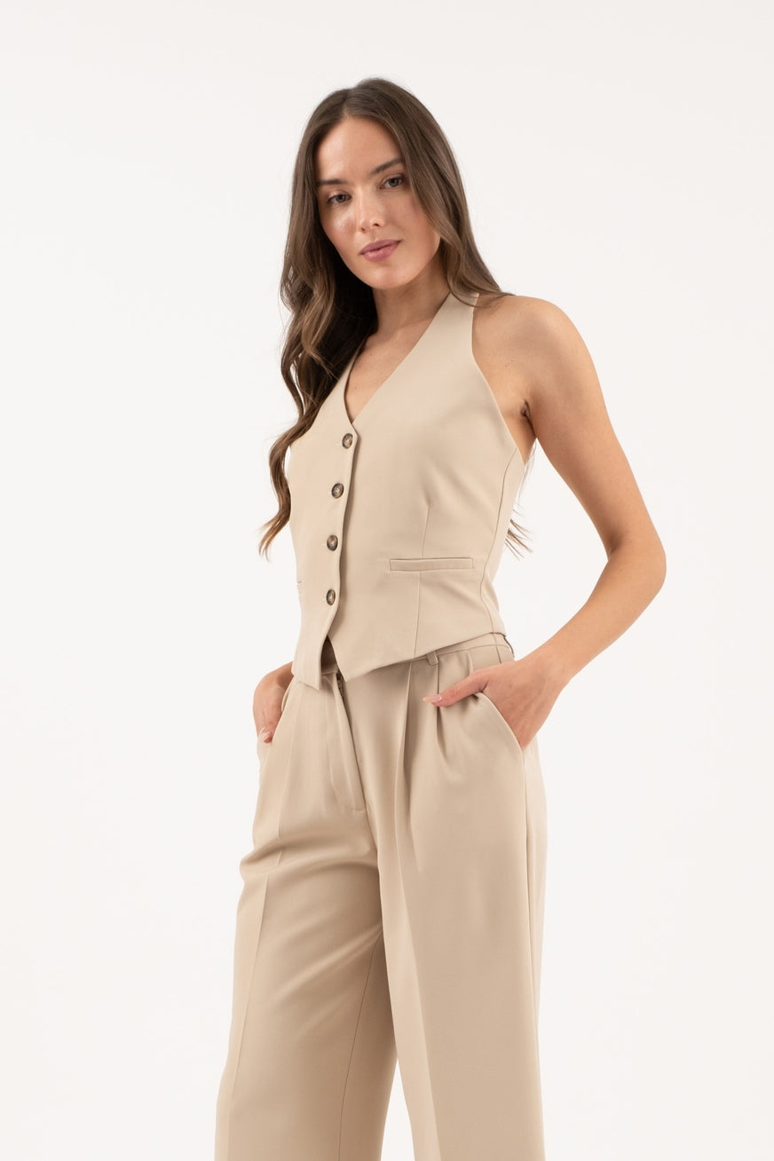 V-Neck Button Down Halter Vest