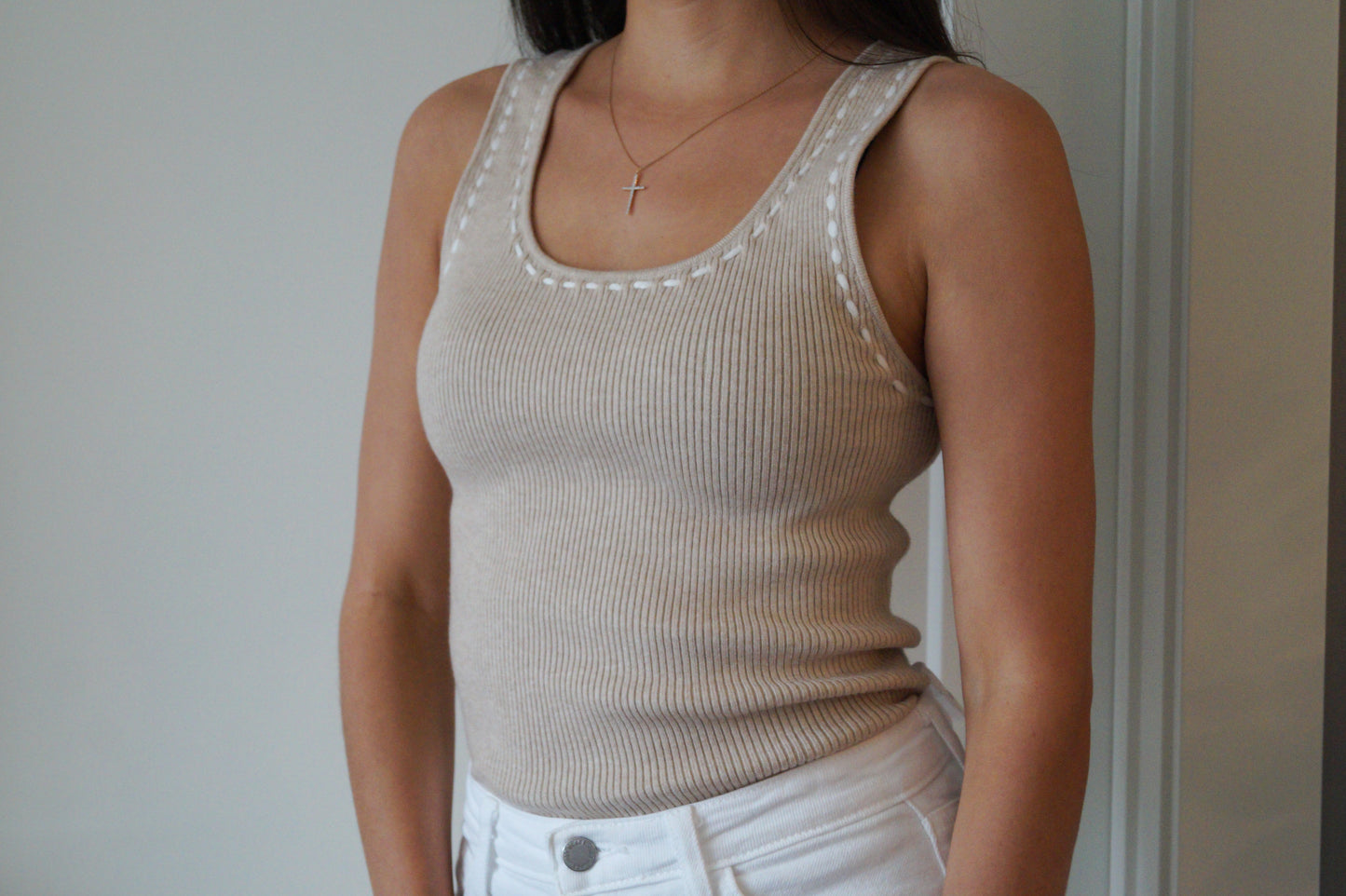 Contrast Stitched Sweater Tank (natural)