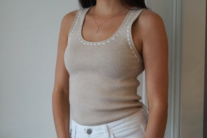 Contrast Stitched Sweater Tank (natural)