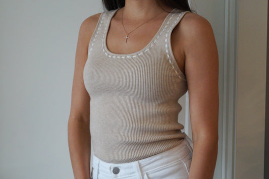Contrast Stitched Sweater Tank (natural)