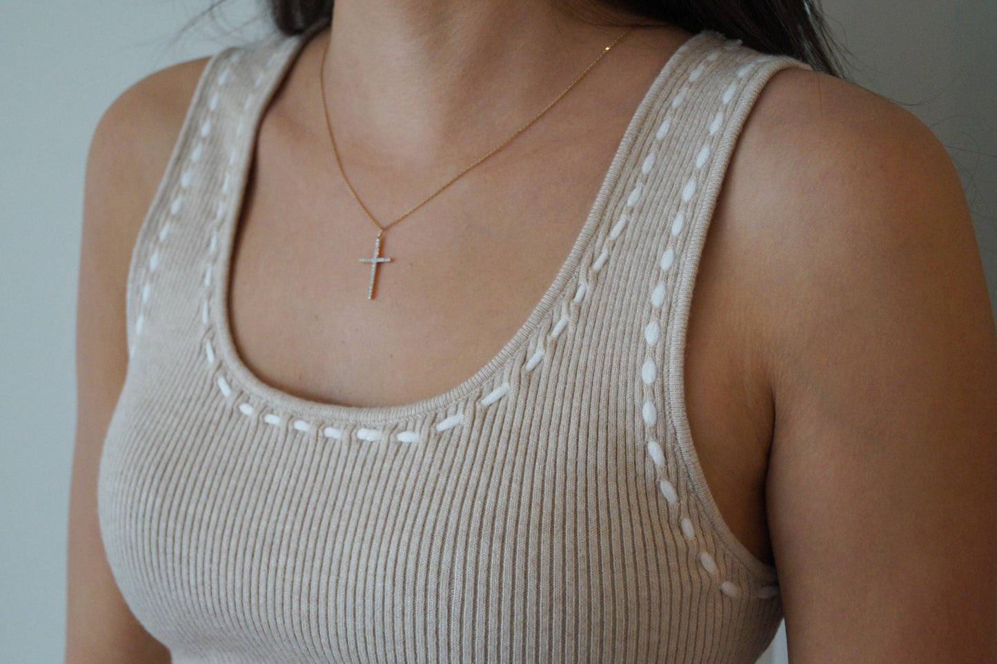 Contrast Stitched Sweater Tank (natural)