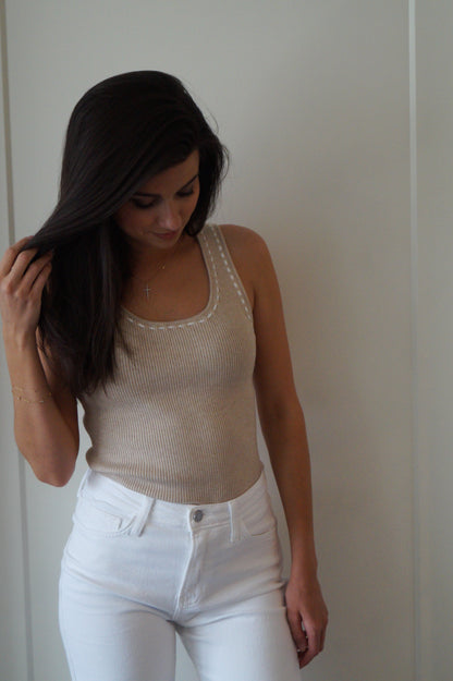 Contrast Stitched Sweater Tank (natural)