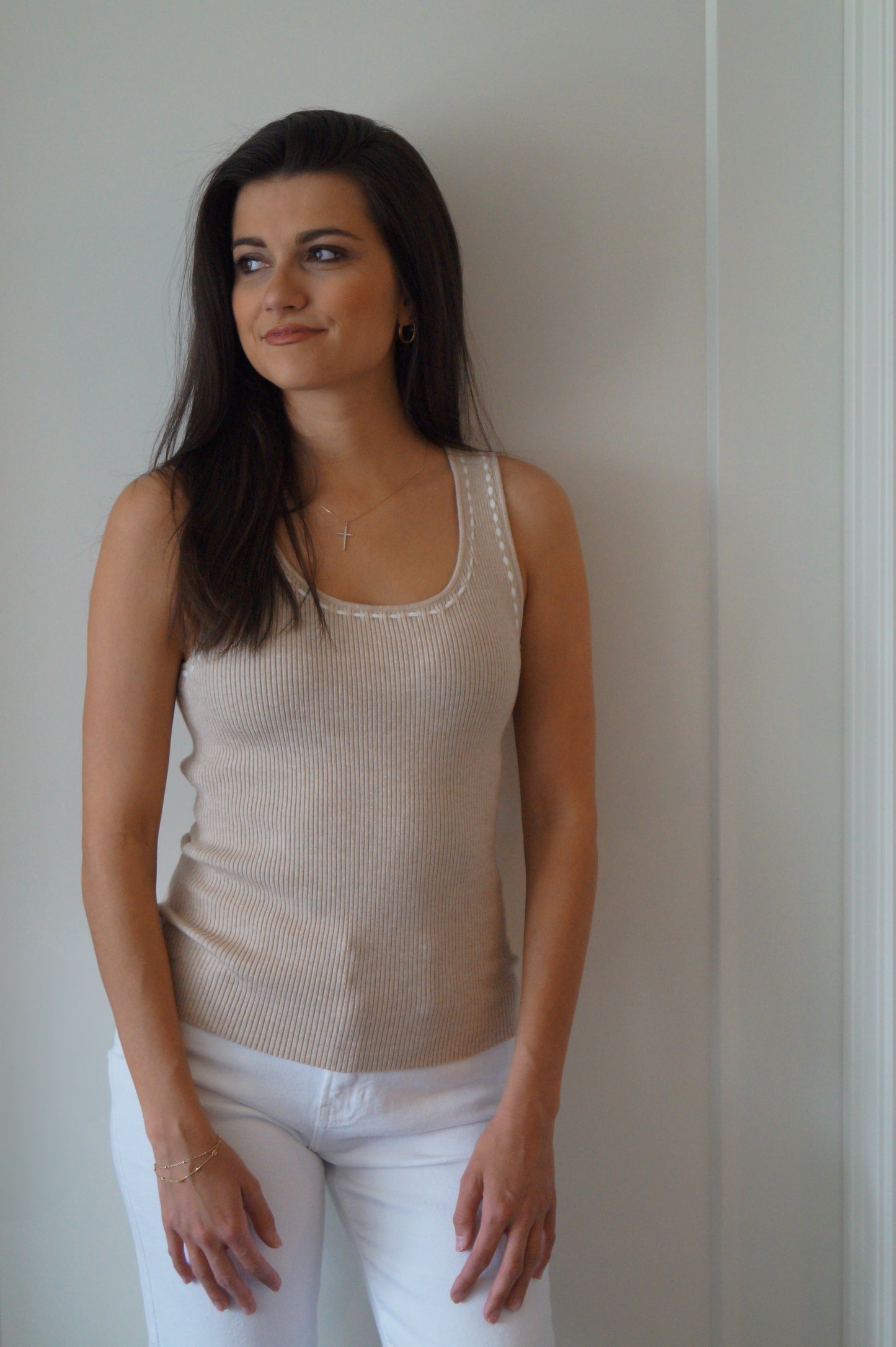 Contrast Stitched Sweater Tank (natural)