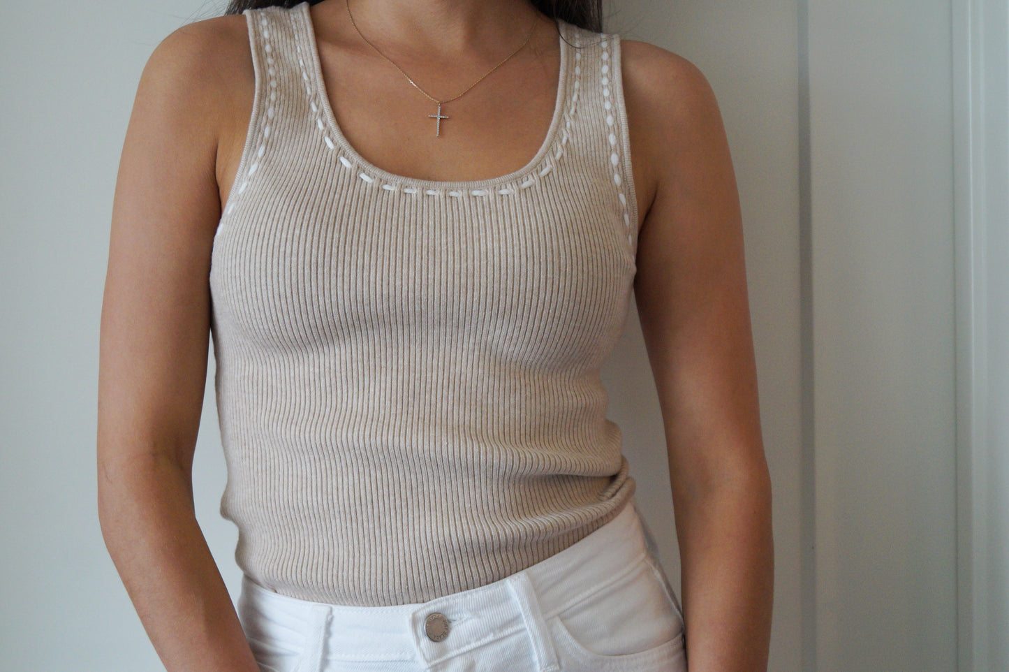 Contrast Stitched Sweater Tank (natural)