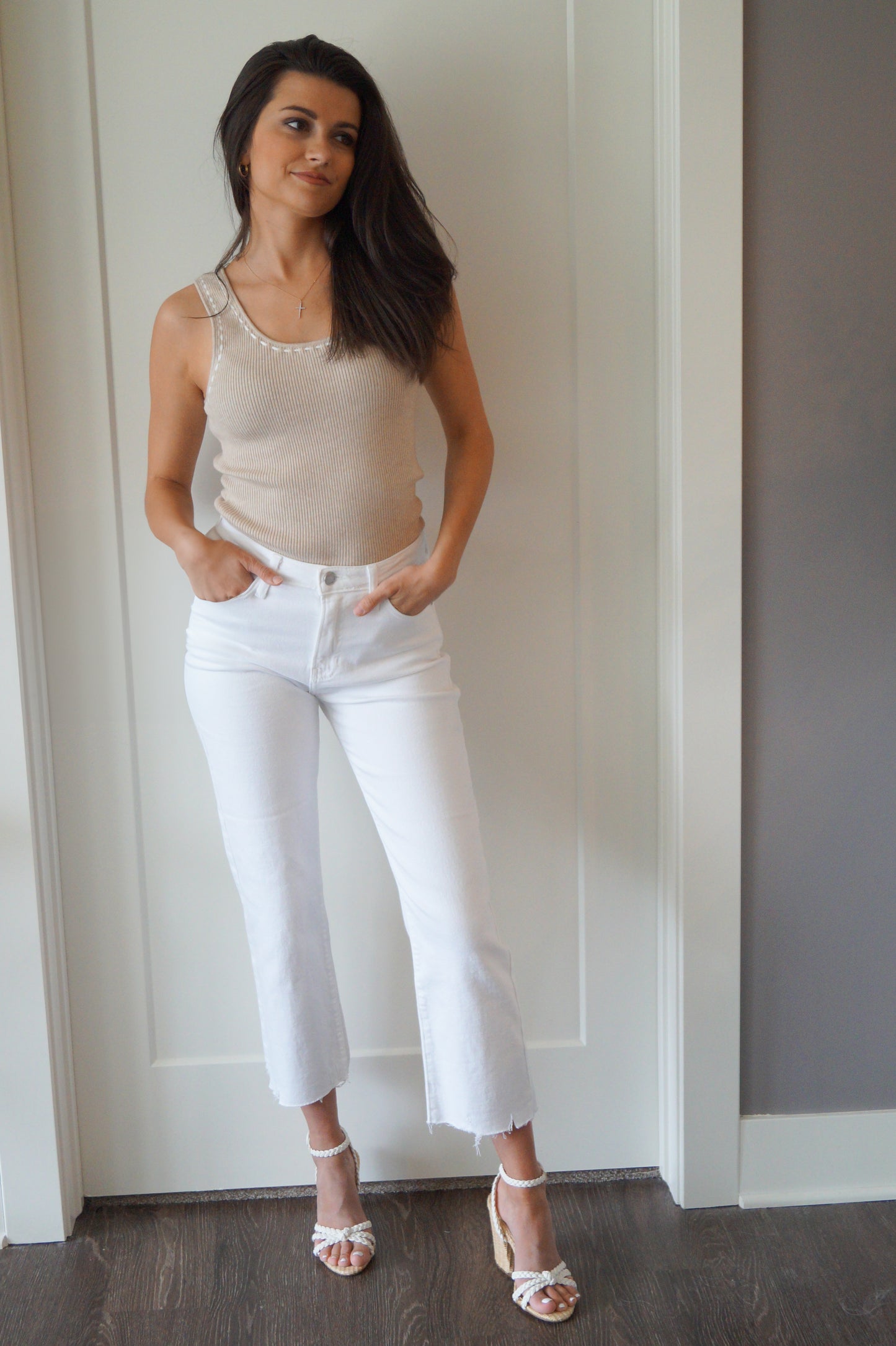 Contrast Stitched Sweater Tank (natural)