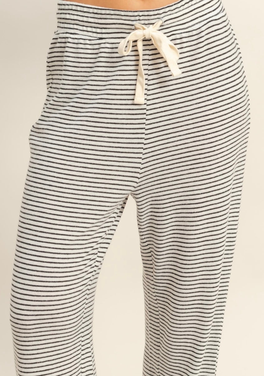 Striped Drawstring Lounge Pants (black/cream)