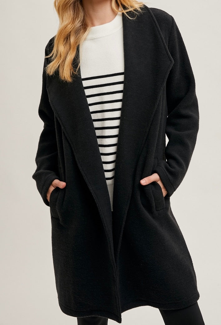 Amber Open Front Knit Coat Jacket (black)