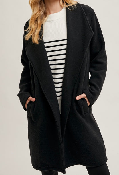 Amber Open Front Knit Coat Jacket (black)