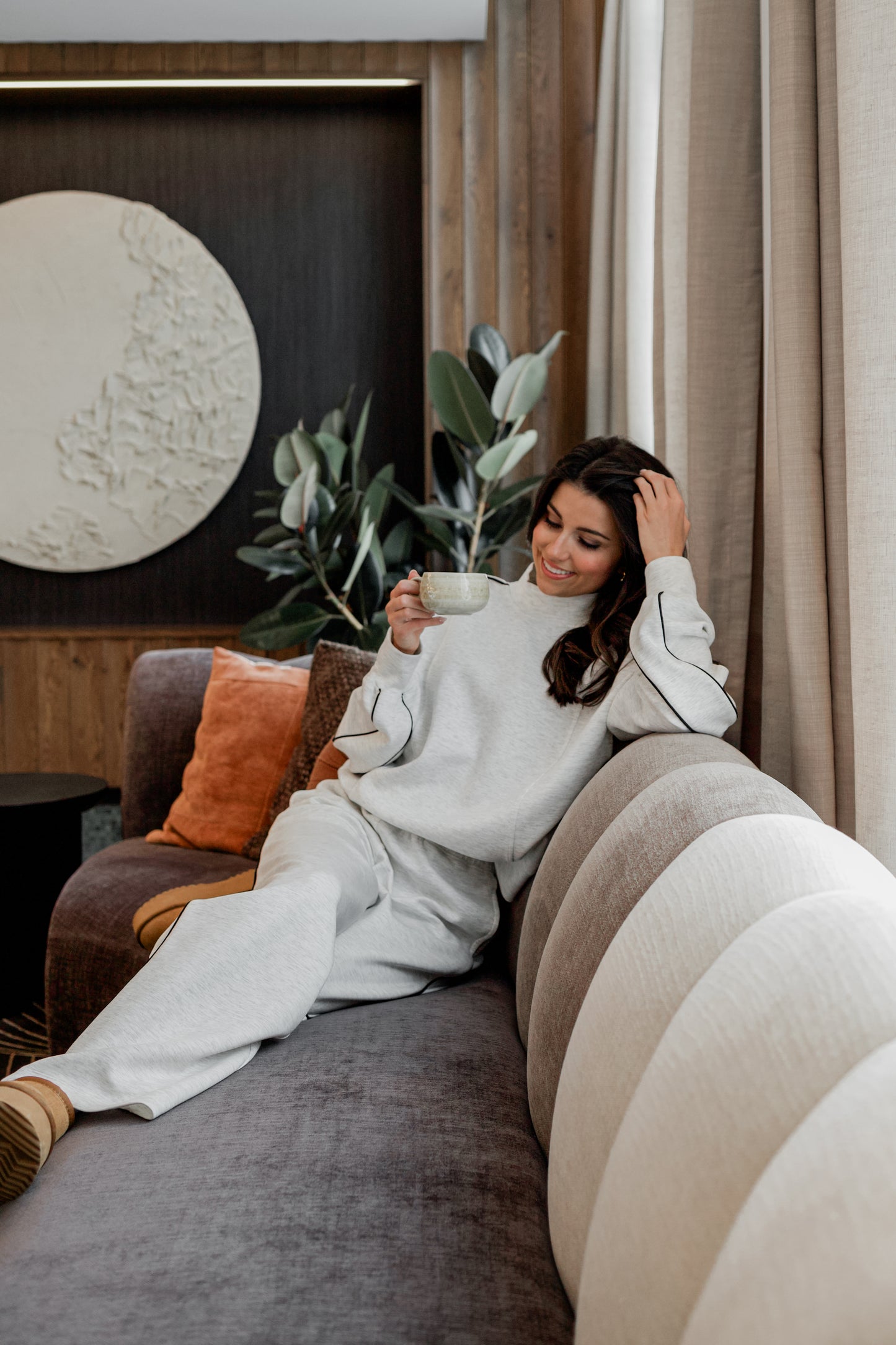 Piping Detail Mock Neck Top (Heather Grey/Black)