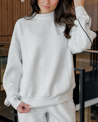 Piping Detail Mock Neck Top (Heather Grey/Black)
