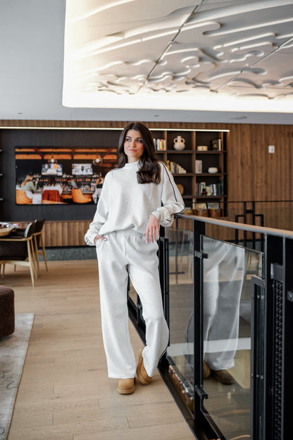 Piping Detail Mock Neck Top (Heather Grey/Black)