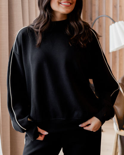 Piping Detail Mock Neck Top (Black/Cream)