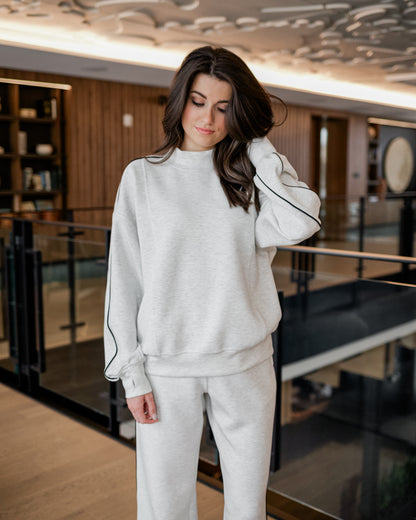 Piping Detail Mock Neck Top (Heather Grey/Black)