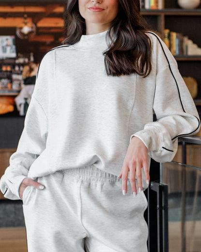 Piping Detail Mock Neck Top (Heather Grey/Black)