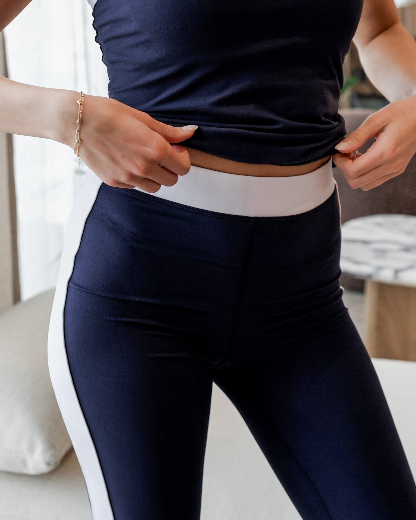 Striped Flare Leggings (Navy/White)