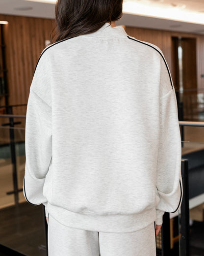 Piping Detail Mock Neck Top (Heather Grey/Black)