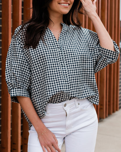 Nantucket Gingham Puff Sleeve Blouse