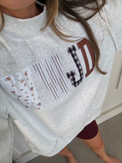 WWJD Embroidered Mock Neck Sweatshirt